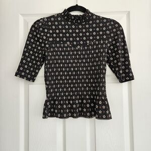 Sandro Black Blouse with Star Design